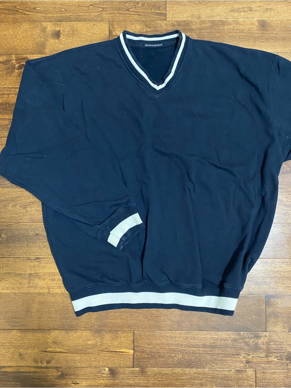 Brandy Melville Navy V-Neck Sweater with White Trim